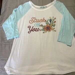 Southern Grace Womens Raglan Tee - White and Light Blue